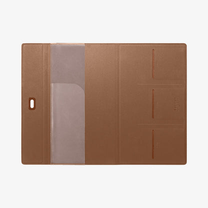 ACP08882 - Registration Card Holder | IC100 in Dune Beige showing the inside, full open with 3 card slots and and one compartment on the other side