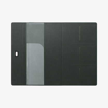 ACP08883 - Registration Card Holder | IC100 in Military Green showing the inside, full open with 3 card slots and and one compartment on the other side