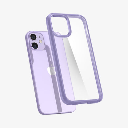 ACS03110 - iPhone 12 Mini Case Ultra Hybrid in iris purple showing the back with case hovering away from device
