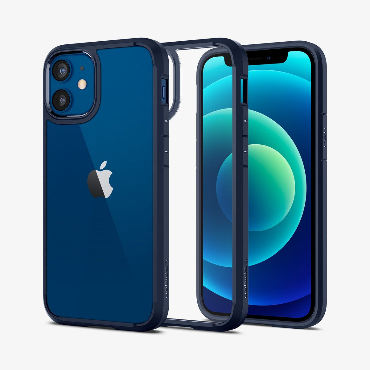 ACS02798 - iPhone 12 Mini Case Ultra Hybrid in navy blue showing the back, inside and front