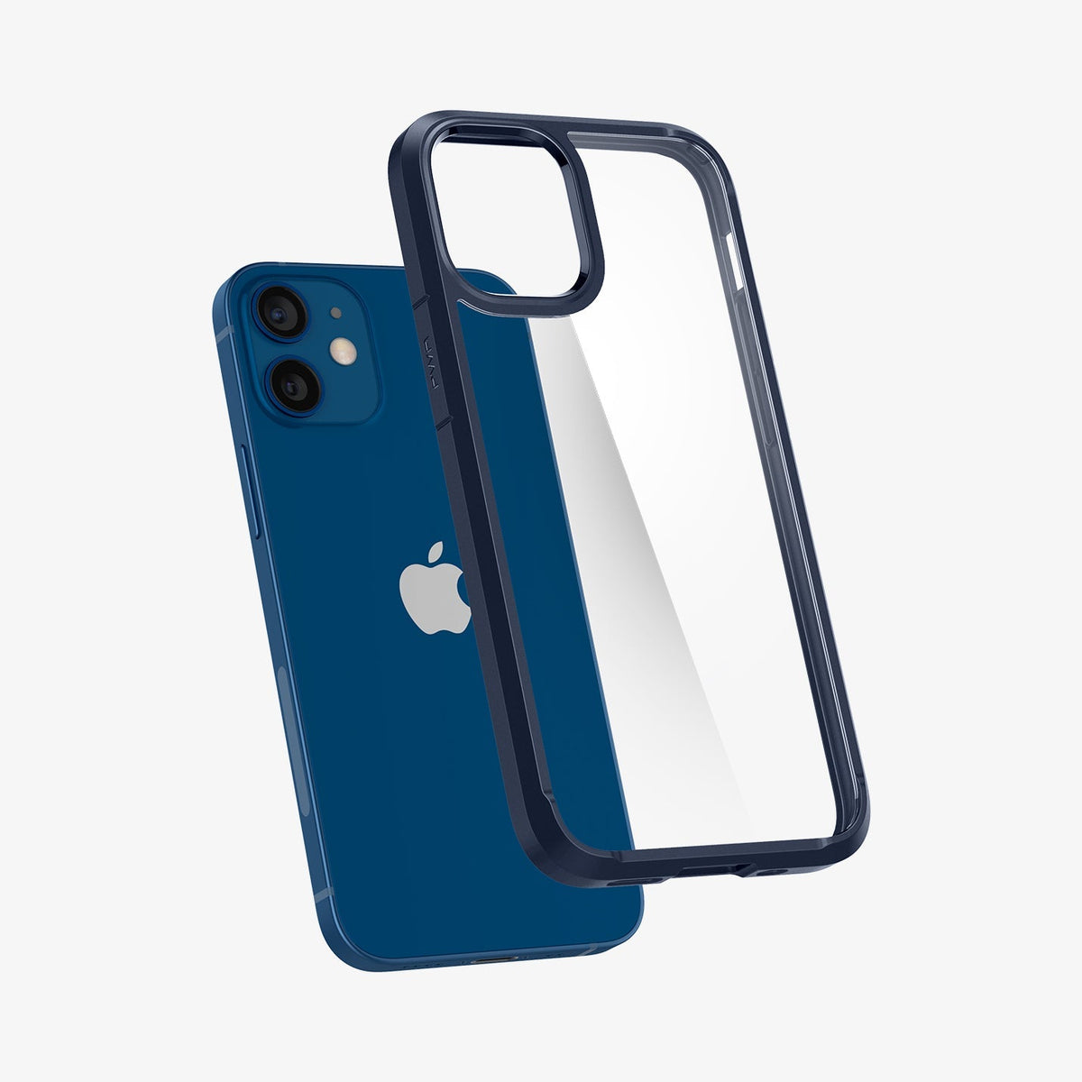 ACS02798 - iPhone 12 Mini Case Ultra Hybrid in navy blue showing the back with case hovering away from device