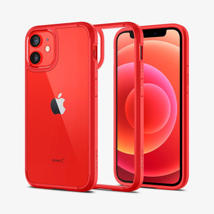 ACS01747 - iPhone 12 Mini Case Ultra Hybrid in red showing the back, inside and front