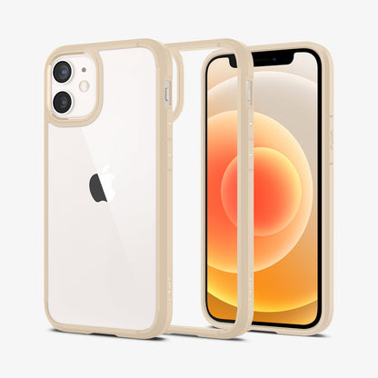 ACS02178 - iPhone 12 Mini Case Ultra Hybrid in sand beige showing the back, inside and front