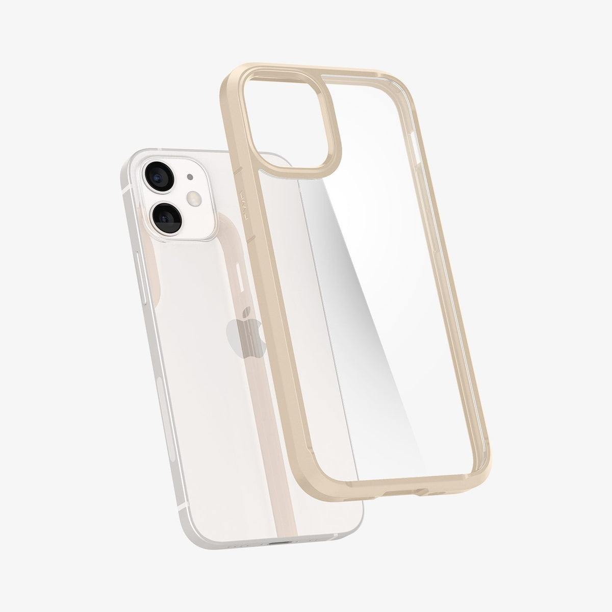 ACS02178 - iPhone 12 Mini Case Ultra Hybrid in sand beige showing the back with case hovering away from device