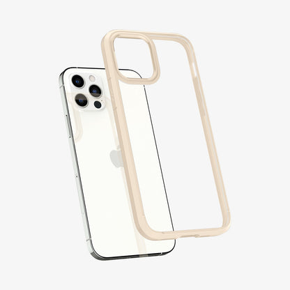 ACS02177 - iPhone 12 Pro / 12 Case Ultra Hybrid in sand beige showing the back with case hovering away from device