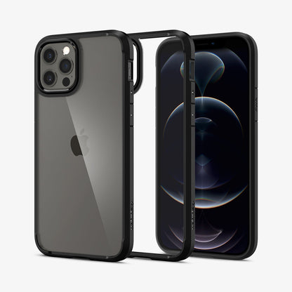 ACS01703 - iPhone 12 Pro / 12 Case Ultra Hybrid in matte black showing the back, inside and front