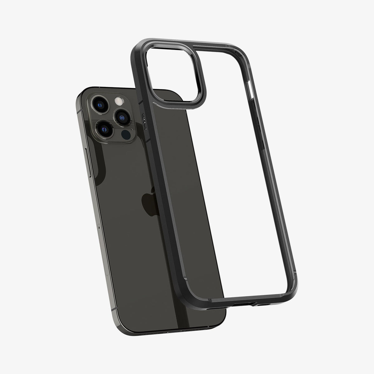 ACS01703 - iPhone 12 Pro / 12 Case Ultra Hybrid in matte black showing the back with case hovering away from device