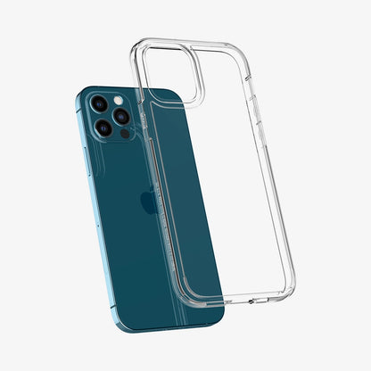 ACS01702 - iPhone 12 Pro / 12 Case Ultra Hybrid in crystal clear showing the back with case hovering away from device