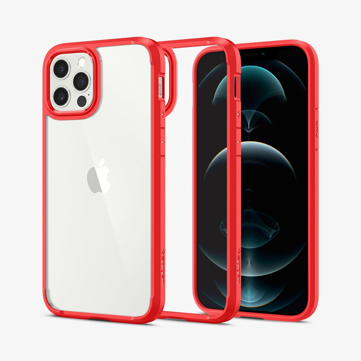ACS01704 - iPhone 12 Pro / 12 Case Ultra Hybrid in red showing the back, inside and front