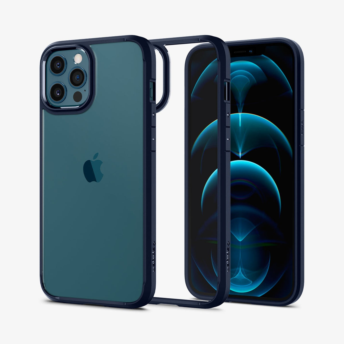 ACS02248 - iPhone 12 Pro Max Case Ultra Hybrid in navy blue showing the back, inside and front