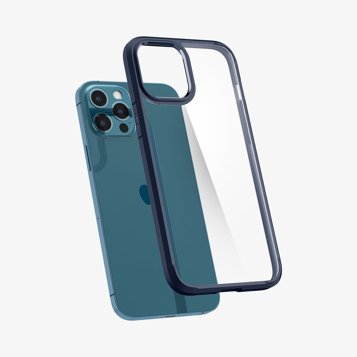 ACS02248 - iPhone 12 Pro Max Case Ultra Hybrid in navy blue showing the back with case hovering away from device