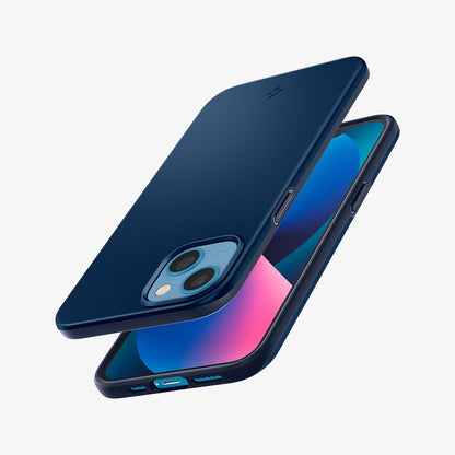 ACS03512 - iPhone 13 Case Thin Fit in navy blue showing the back, front, sides, top and bottom