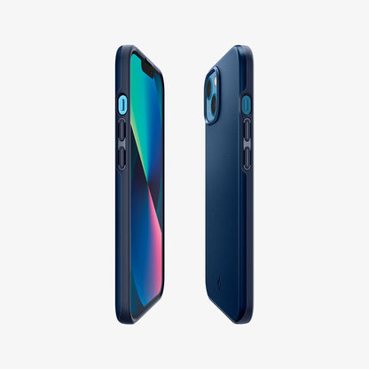 ACS03512 - iPhone 13 Case Thin Fit in navy blue showing the sides, partial back and front