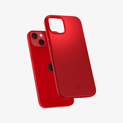 ACS03511 - iPhone 13 Case Thin Fit in red showing the back with case hovering away from device