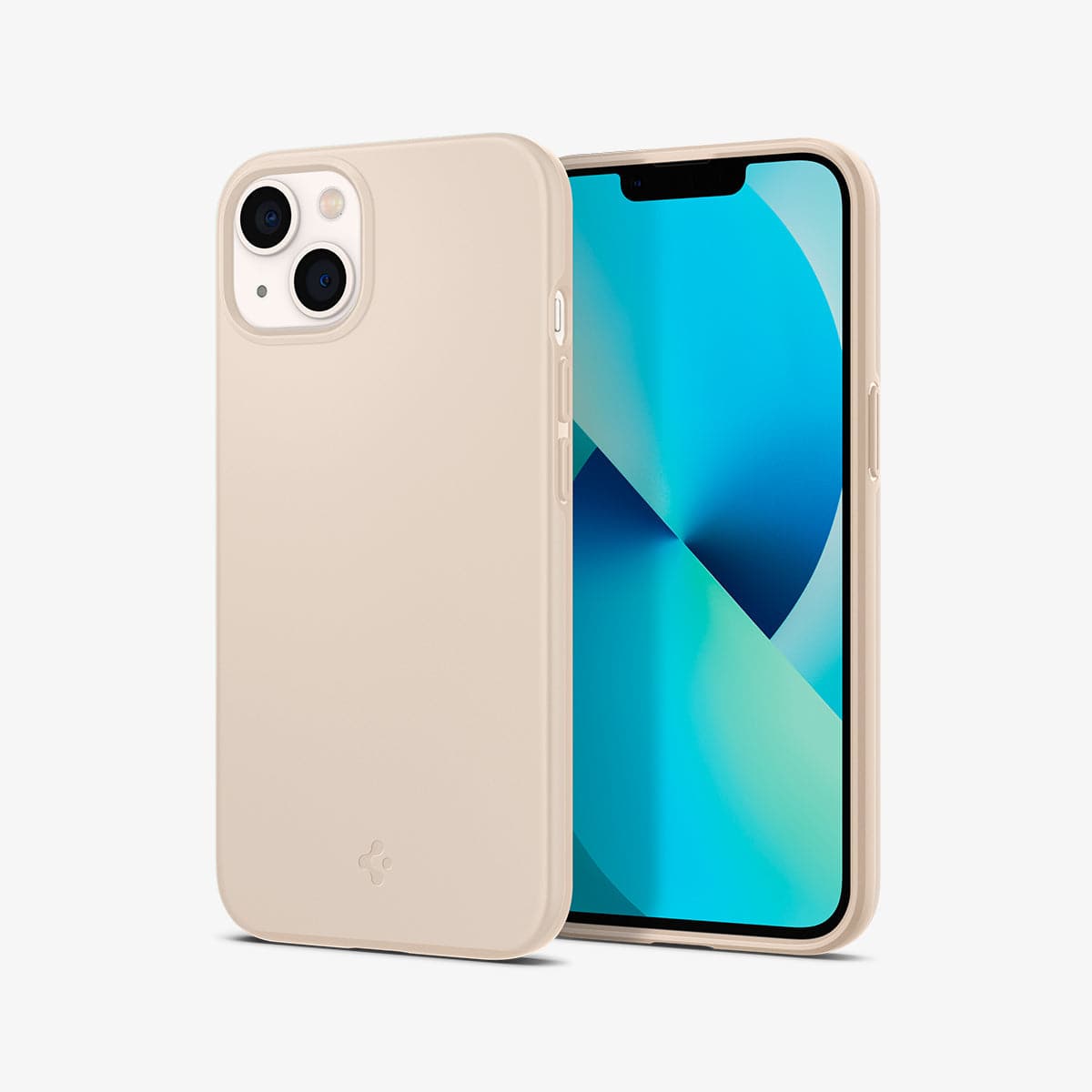 ACS03513 - iPhone 13 Case Thin Fit in sand beige showing the back and front