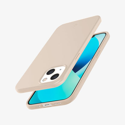 ACS03513 - iPhone 13 Case Thin Fit in sand beige showing the back, front, sides, top and bottom