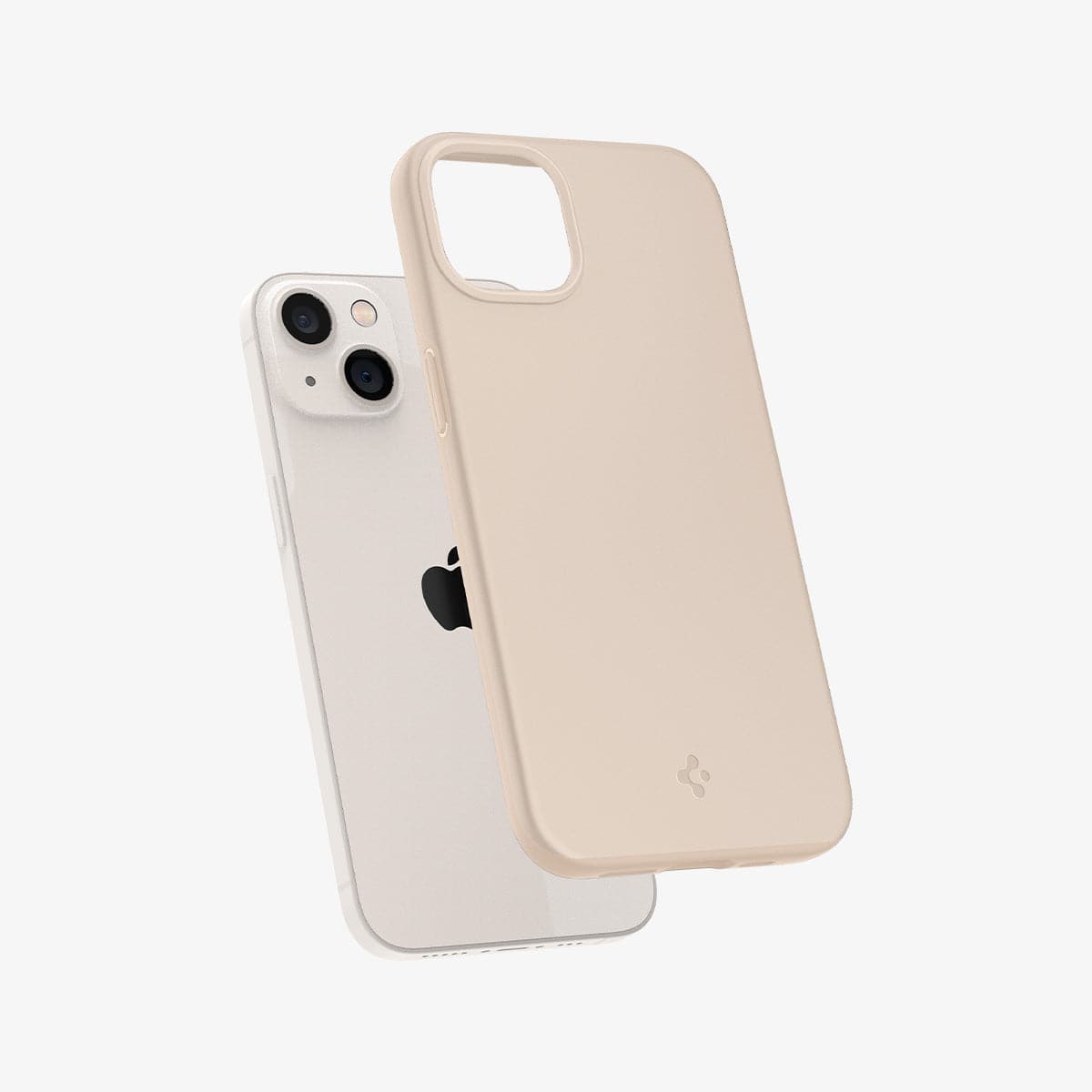 ACS03513 - iPhone 13 Case Thin Fit in sand beige showing the back with case hovering away from device