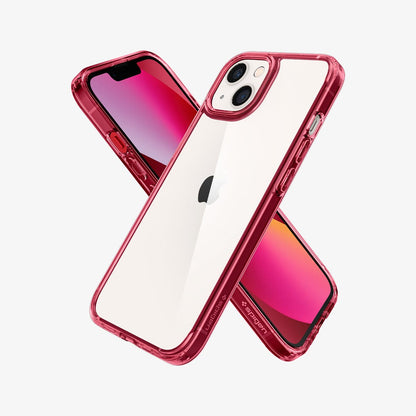 ACS03524 - iPhone 13 Case Ultra Hybrid in red crystal showing the back, front and sides