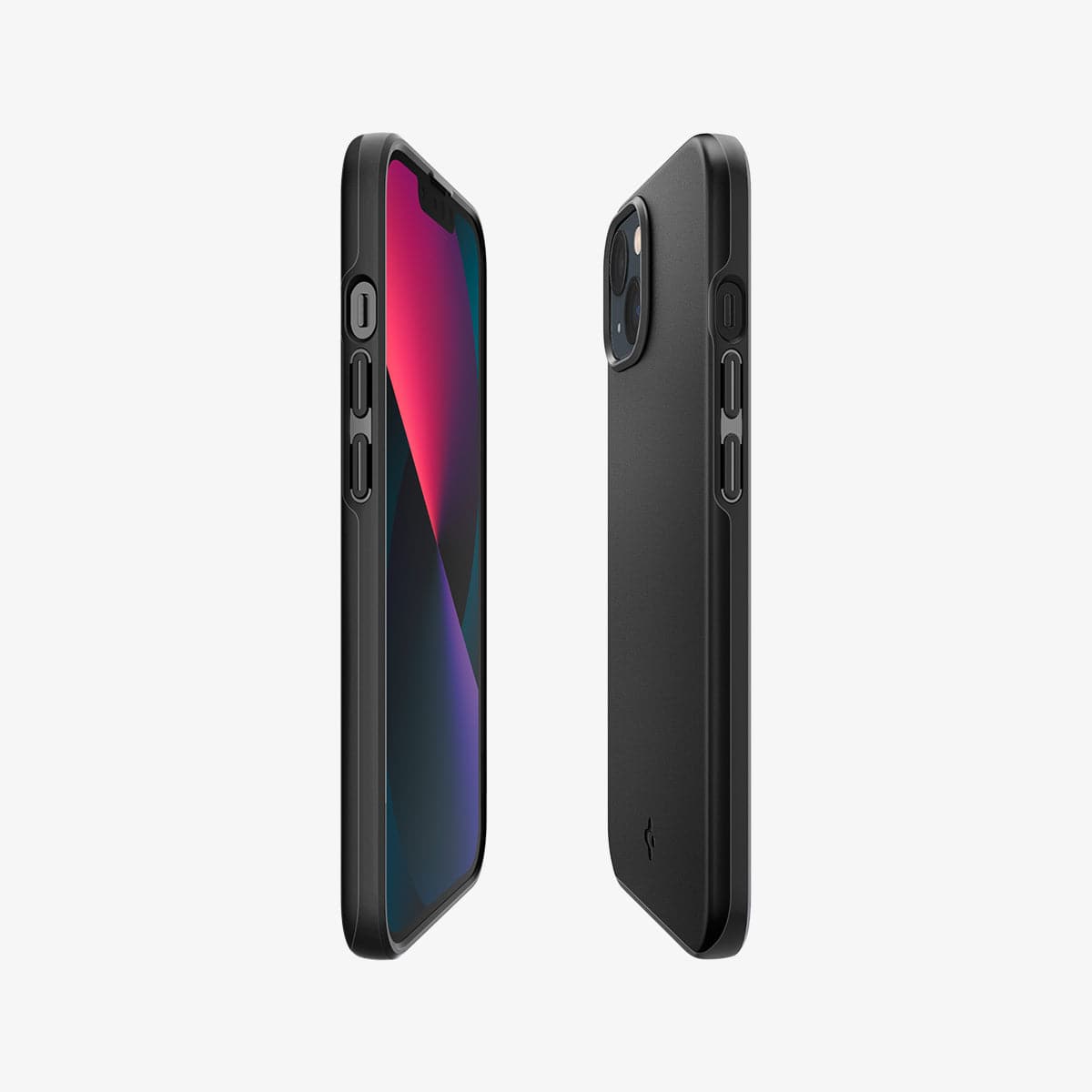 ACS03678 - iPhone 13 Mini Case Thin Fit in black showing the sides, partial back and front