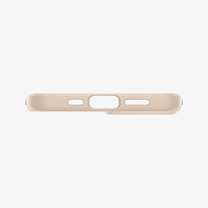 ACS03309 - iPhone 13 Mini Case Thin Fit in sand beige showing the bottom with precise cutouts