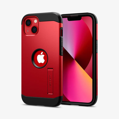 ACS03332 - iPhone 13 Mini Case Tough Armor in red showing the back and front
