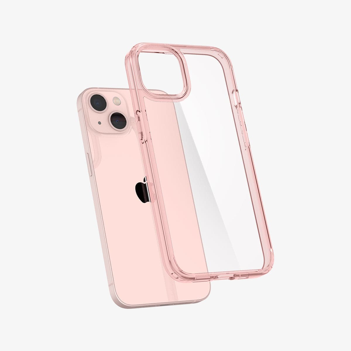 ACS03320 - iPhone 13 Mini Case Ultra Hybrid in rose crystal showing the back with case hovering away from device