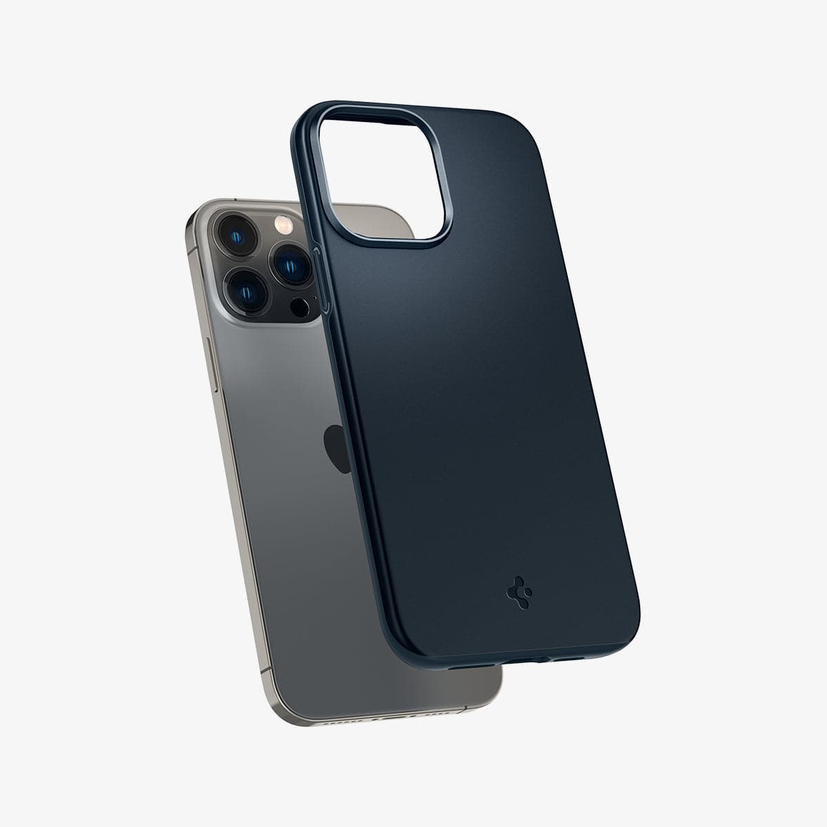 ACS03192 - iPhone 13 Pro Max Case Thin Fit in metal slate showing the back with case hovering away from device