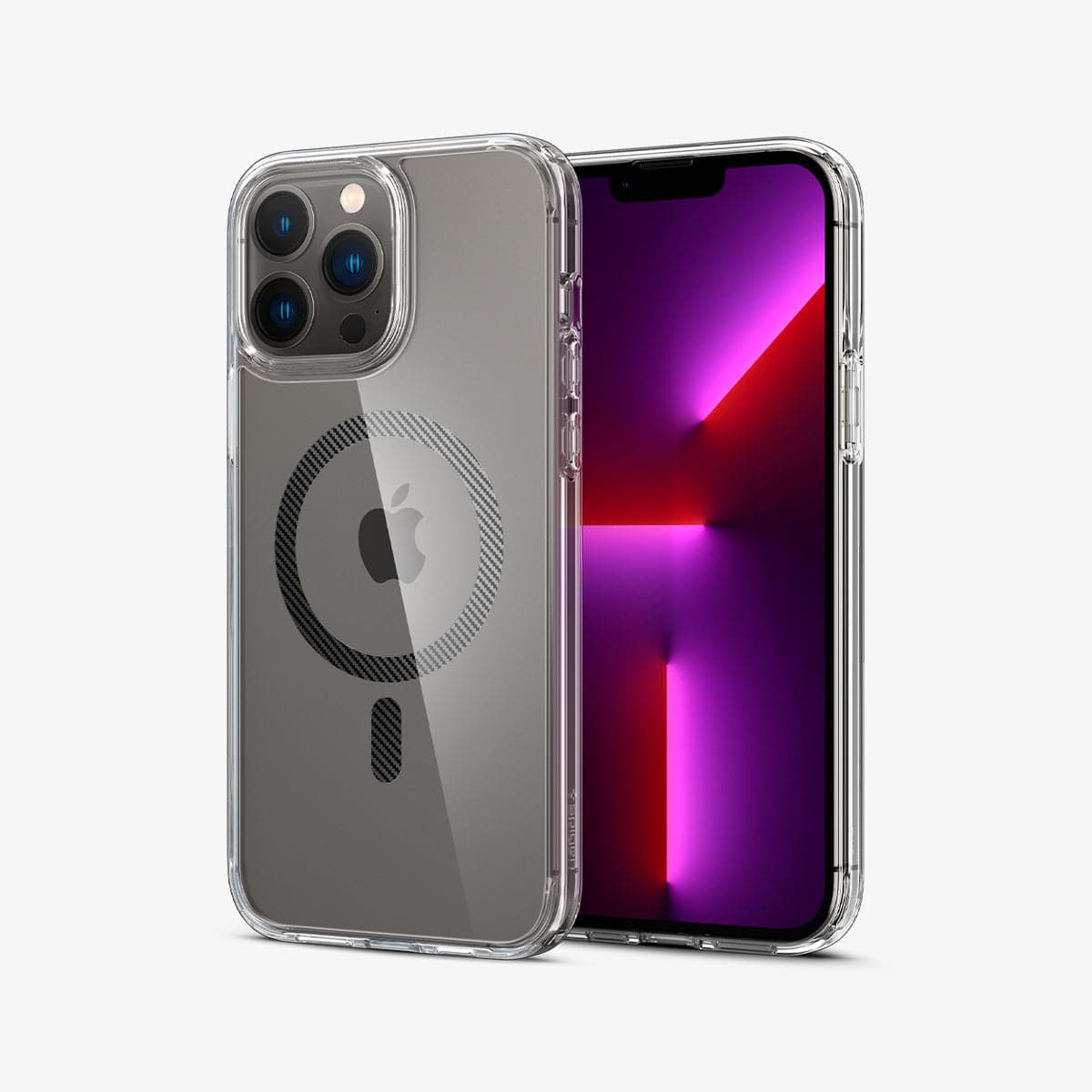 ACS04084 - iPhone 13 Pro Max Case Ultra Hybrid Mag (MagFit) in carbon fiber showing the back and front