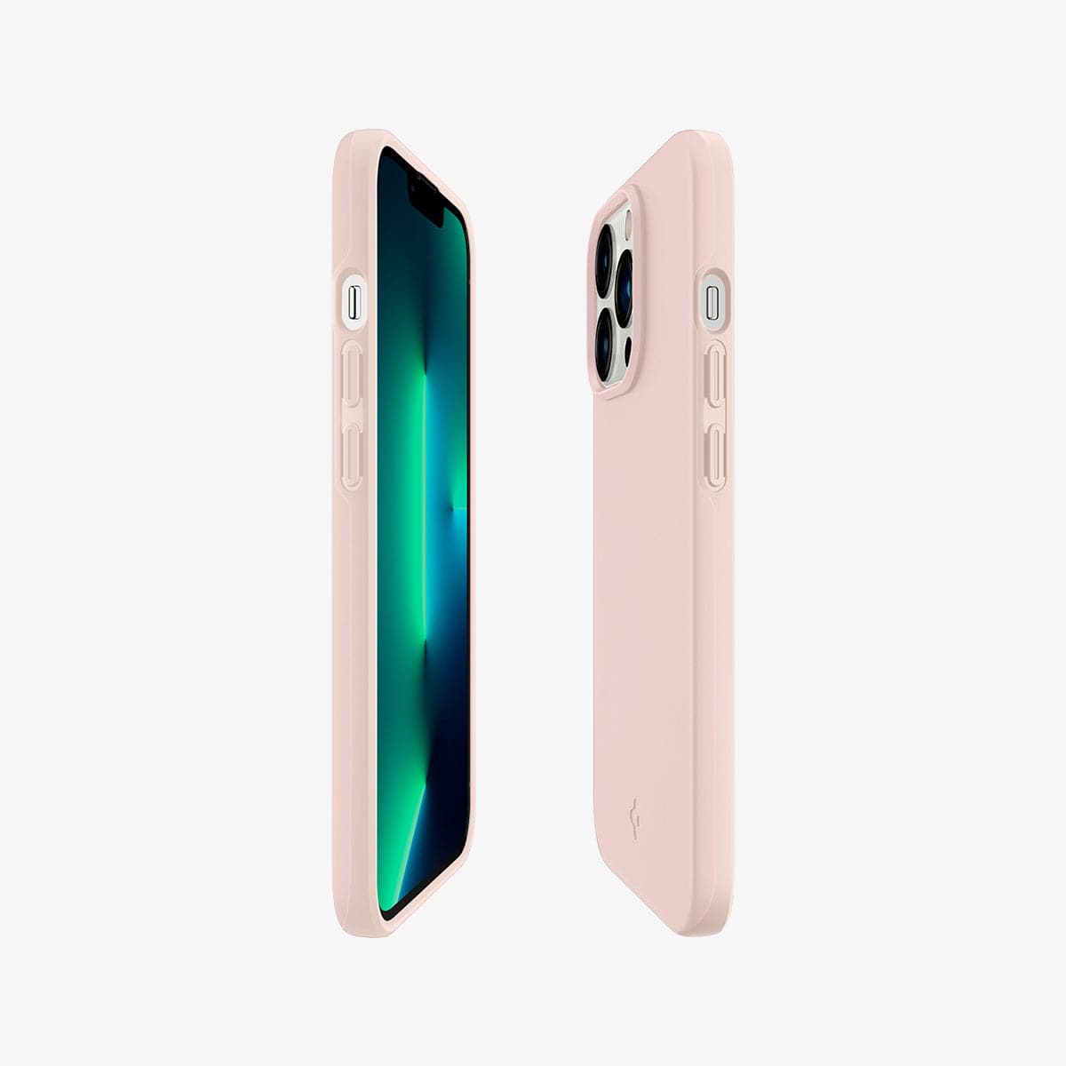 ACS03676 - iPhone 13 Pro Case Thin Fit in pink sand showing the sides, partial front and back