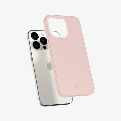 ACS03676 - iPhone 13 Pro Case Thin Fit in pink sand showing the back with case hovering away from device