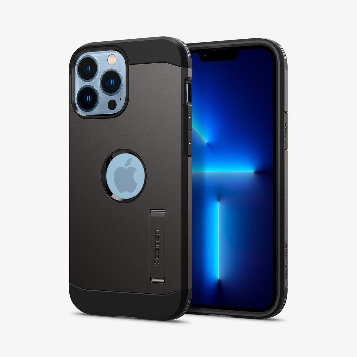 ACS03276 - iPhone 13 Pro Case Tough Armor in gunmetal showing the back and front