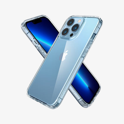 ACS03261 - iPhone 13 Pro Case Ultra Hybrid in crystal clear showing the back, front and sides