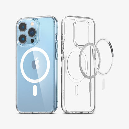 ACS03267 - iPhone 13 Pro Case Ultra Hybrid Mag Safe Compatible in white showing the back and inside magnetic ring layers