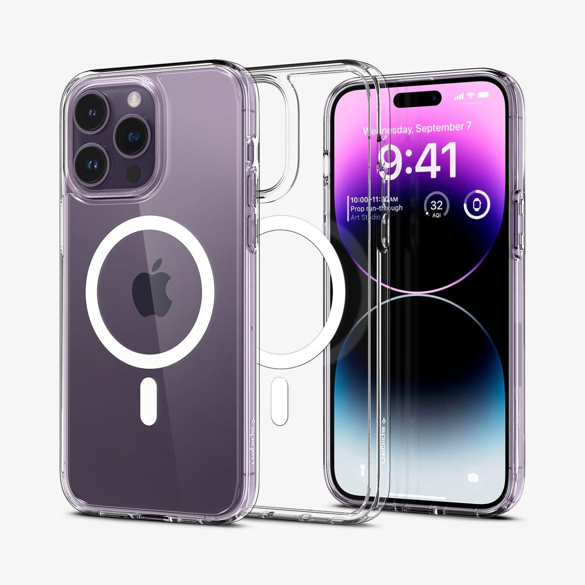 ACS04969 - iPhone 14 Pro Case Ultra Hybrid (MagFit) in white showing the back, inside and front