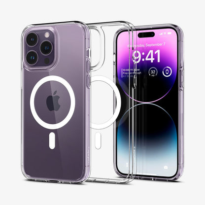 ACS04969 - iPhone 14 Pro Case Ultra Hybrid (MagFit) in white showing the back, inside and front