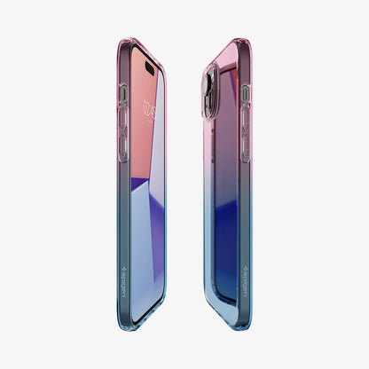 ACS06787 - iPhone 15 Case Liquid Crystal in gradation pink showing the sides, partial front and back