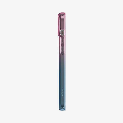 ACS06787 - iPhone 15 Case Liquid Crystal in gradation pink showing the side with volume controls