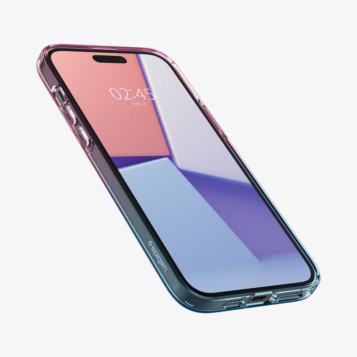 ACS06787 - iPhone 15 Case Liquid Crystal in gradation pink showing the front and side