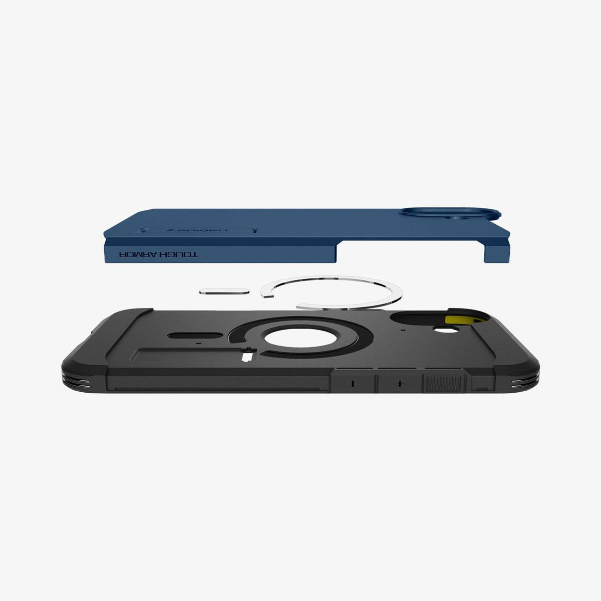 ACS08217 - iPhone 16 Case Tough Armor AI (MagFit) in Navy Blue showing the side with magnet ring layers