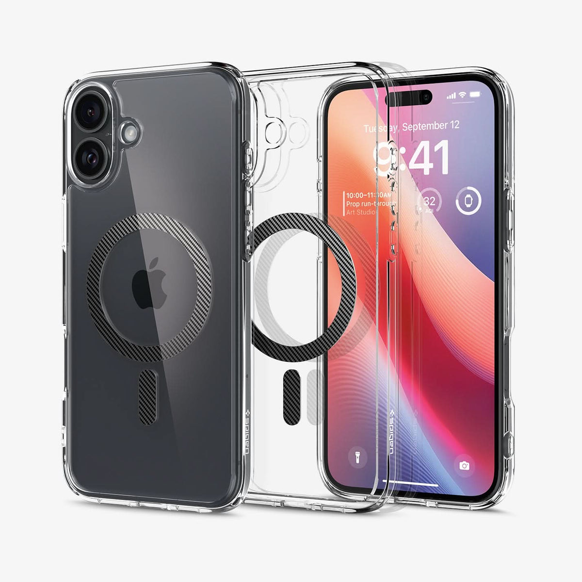 ACS08207 - iPhone 16 Case Ultra Hybrid (MagFit) in Carbon Fiber showing the back, partial inner, partial front and sides