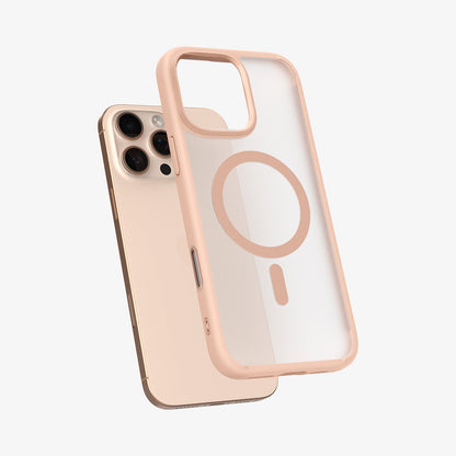ACS09069 - iPhone 16 Pro Max Case Ultra Hybrid T (MagFit + Camera Control) in Frost Rose Titanium showing the back with case hovering away from device