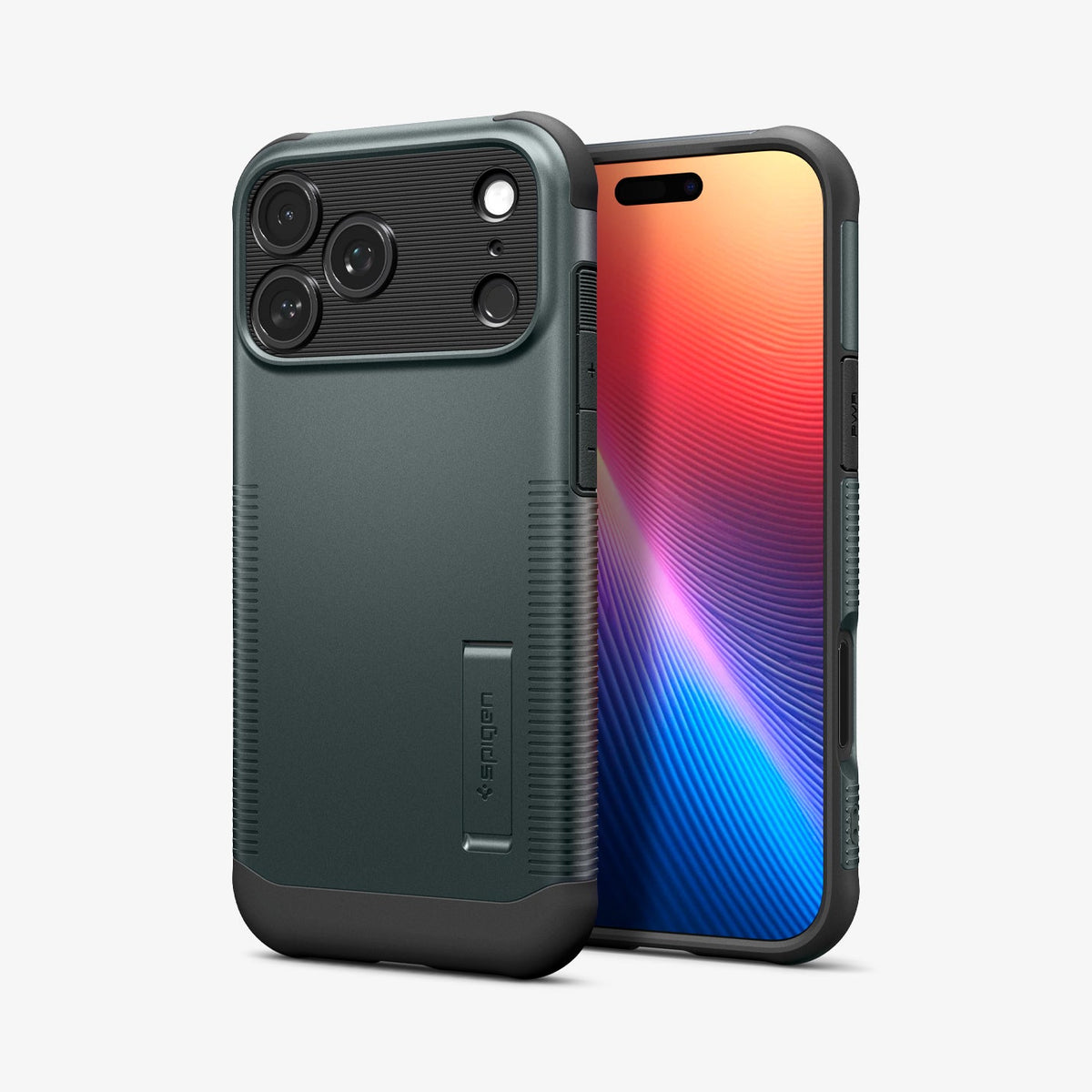 ACS09683 - iPhone 17 Pro Slim Armor (MagFit) in Abyss Green showing the back, partial front and sides