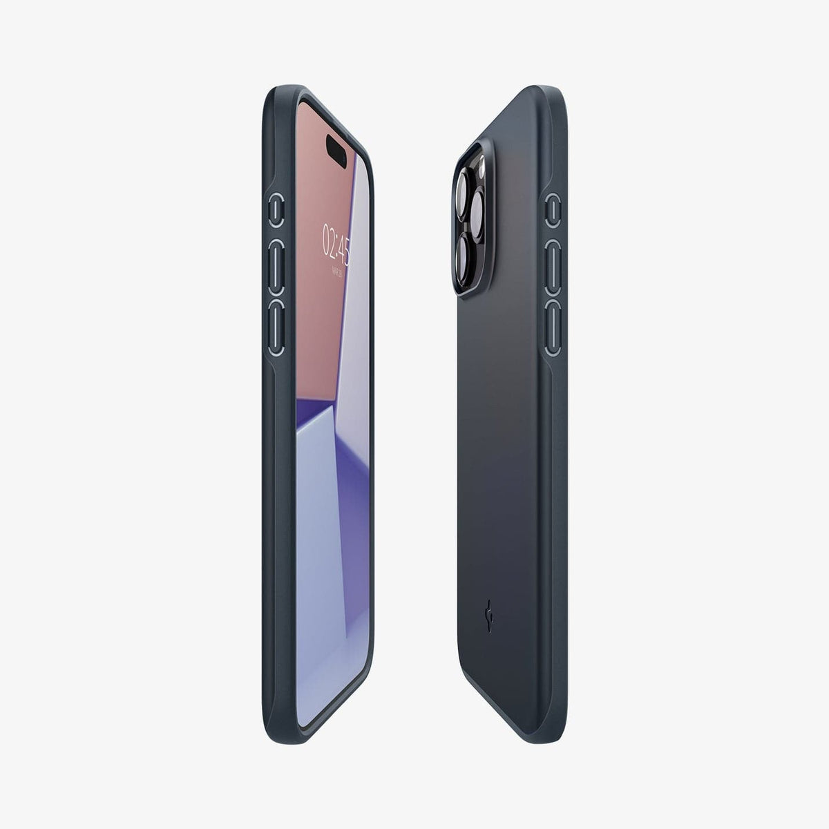 ACS06688 - iPhone 15 Pro Case Thin Fit in metal slate showing the sides, partial front and back