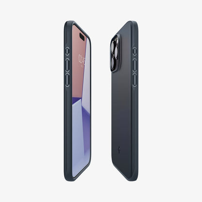 ACS06688 - iPhone 15 Pro Case Thin Fit in metal slate showing the sides, partial front and back