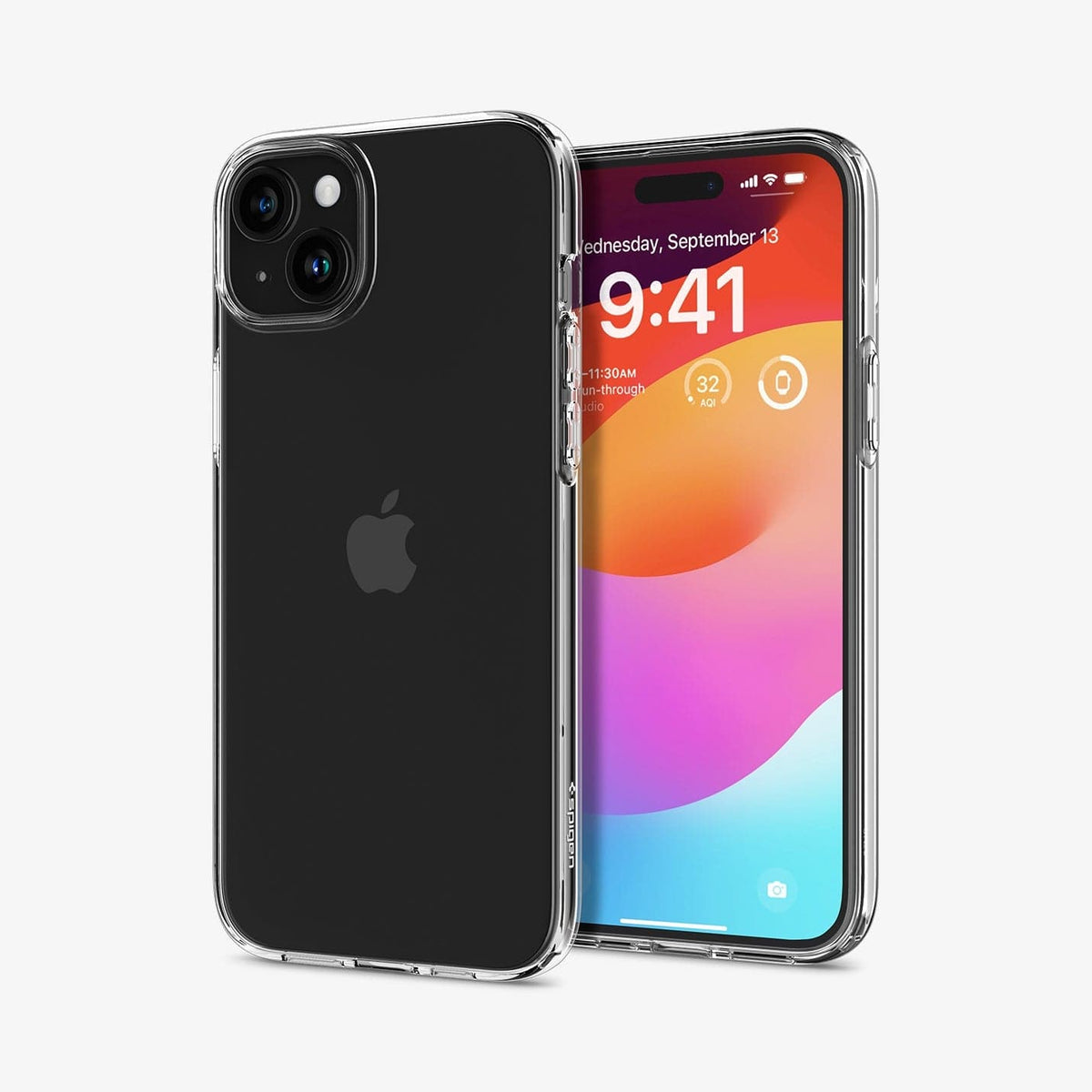 ACS06647 - iPhone 15 Plus Case Liquid Crystal in crystal clear showing the back and front