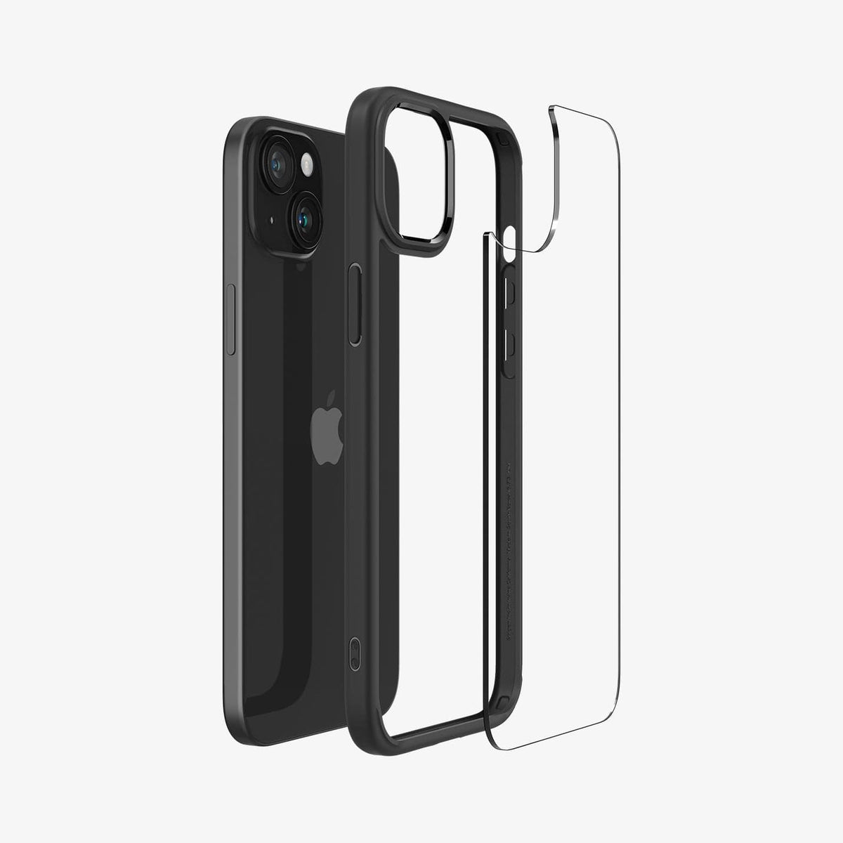 ACS06657 - iPhone 15 Plus Case Ultra Hybrid in matte black showing the back with multiple layers of case hovering away from device