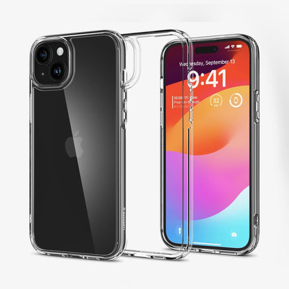ACS06653 - iPhone 15 Plus Case Ultra Hybrid in crystal clear showing the back, inside and front