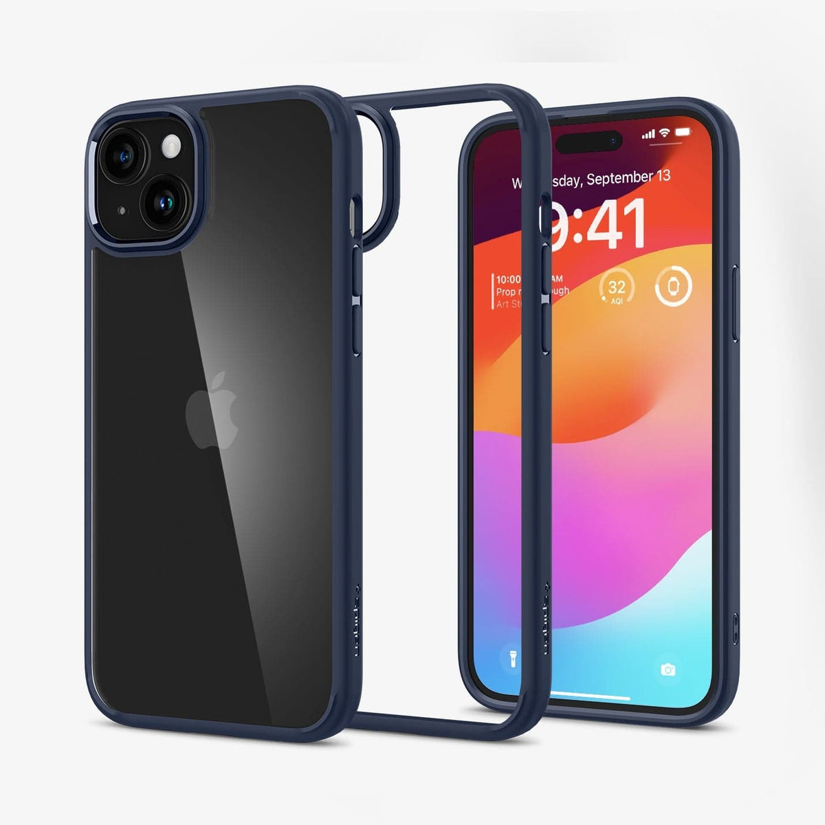 ACS06659 - iPhone 15 Plus Case Ultra Hybrid in navy blue showing the back, inside and front