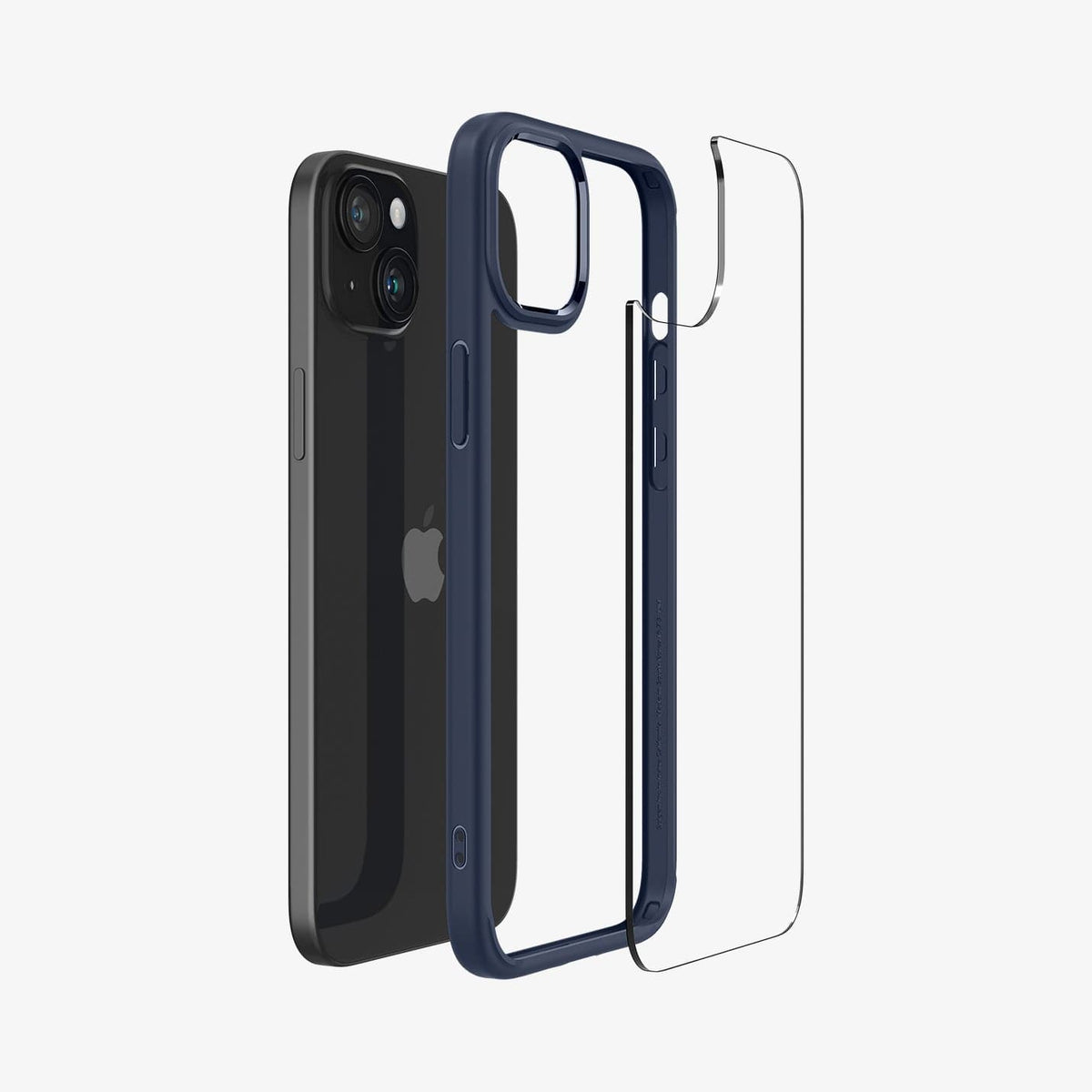 ACS06659 - iPhone 15 Plus Case Ultra Hybrid in navy blue showing the back with multiple layers of case hovering away from device