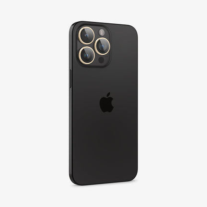AGL05598 - iPhone 15 Pro / 15 Pro Max Optik Pro Lens Protector in gold showing the back and side